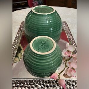 EMILE HENRY 6" and 8” GREEN RIBBED MIXING BOWLS Made in France #6564 and #6562
